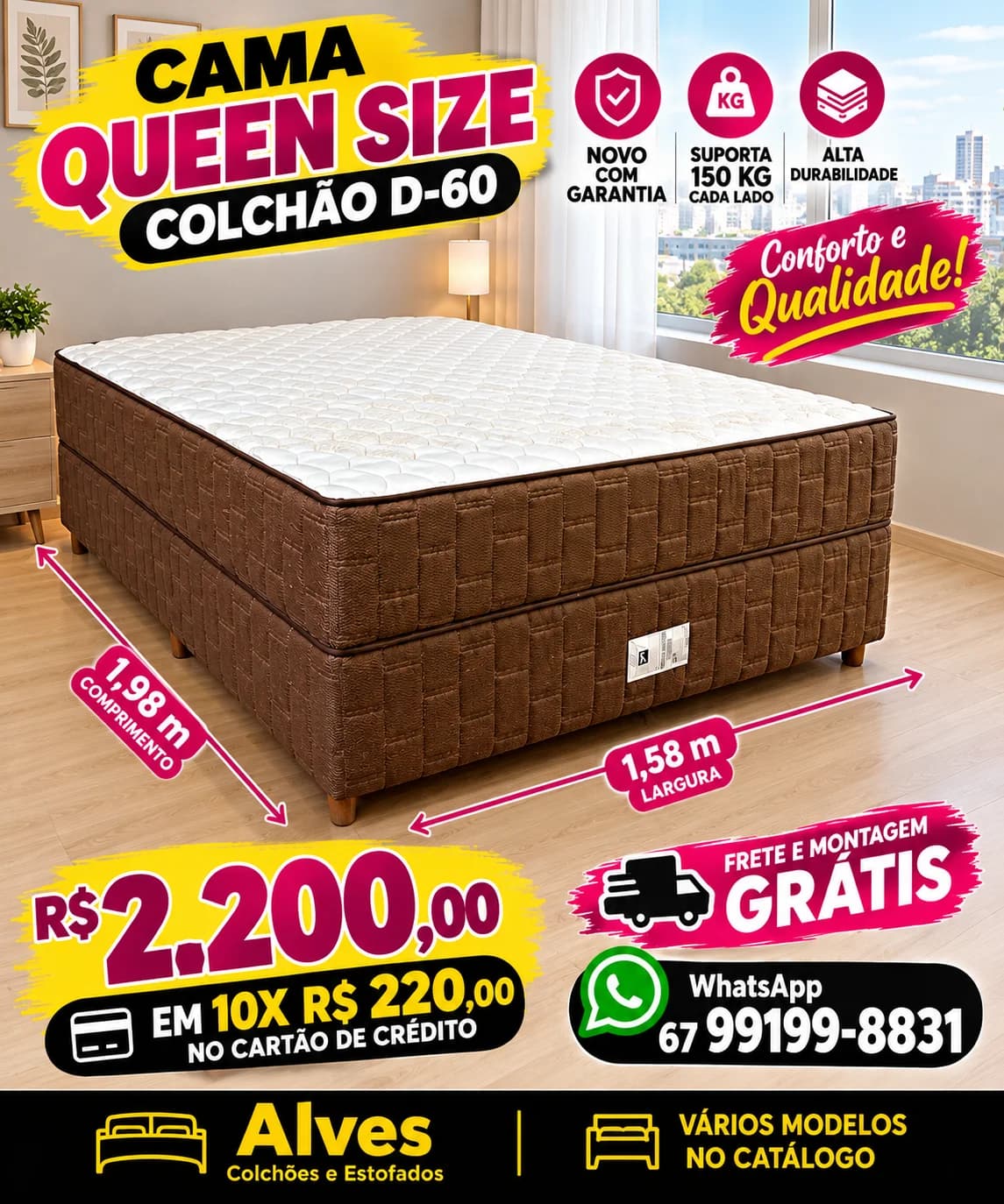 Cama Queen Densidade D-60 Garantia Oferta Hoje - imagem 2